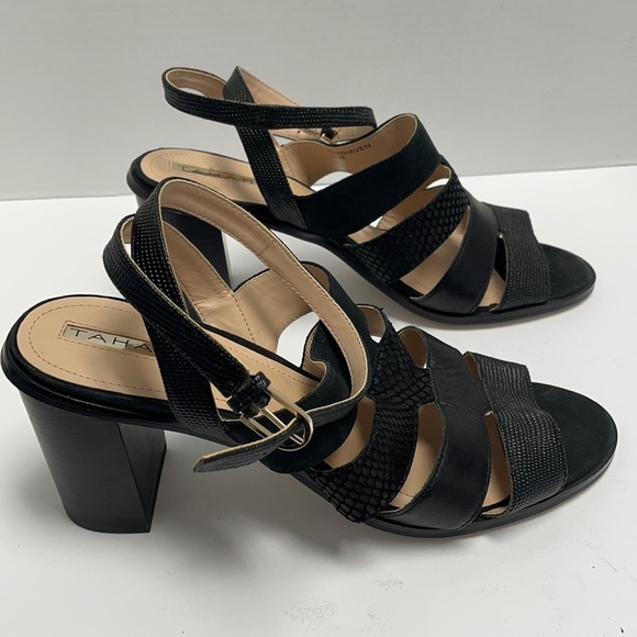 Tahari fairhaven leather embossed strappy block heels - Picture 1 of 6